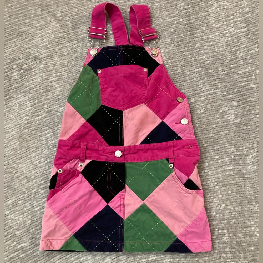 Lilly Pulitzer Patchwork Corduroy Jumper Dress Size 4 Adjustable Overall Straps‎